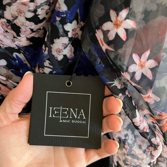 Ieena for Mac Duggal FLORAL PRINT FAUX WRAP LONG SLEEVE MINI DRESS - Picture 5 of 8